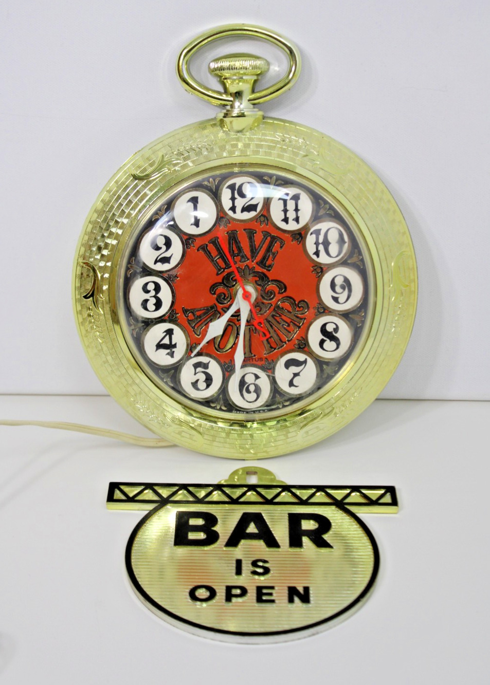 Vintage 1960s Spartus Electric Wall Clock, Bar Open/ Closed, Retro Man Cave